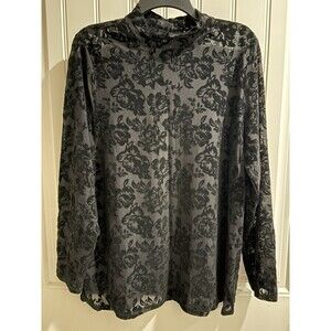 NWT-TORRID Size 2-2x Long sleeve Black floral Semi Sheer Blouse Top